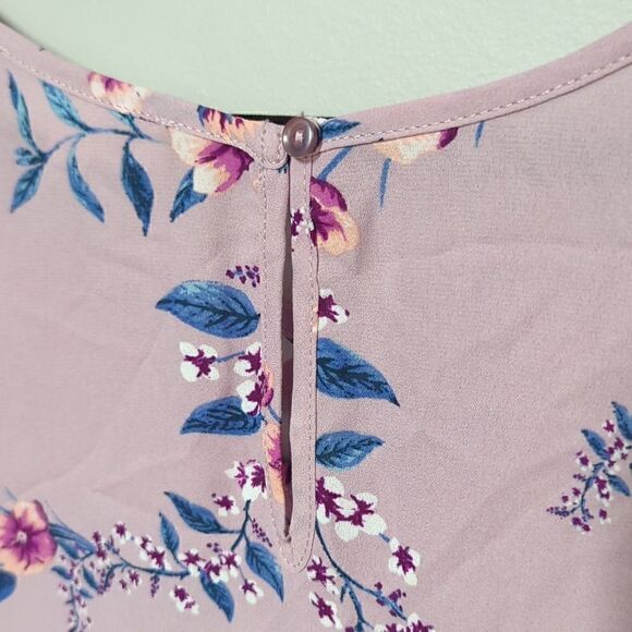 Pink Rose Purple Floral V Neck Blouse - Picture 5 of 6